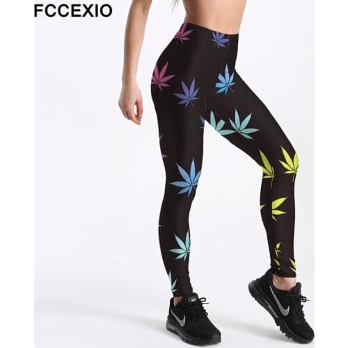 FCCEXIO The Leaves 3D Print Women High Waist Pants Fashion Plus Size Fitness Slim Soft Stretch Leggings Sexy Run Trousers