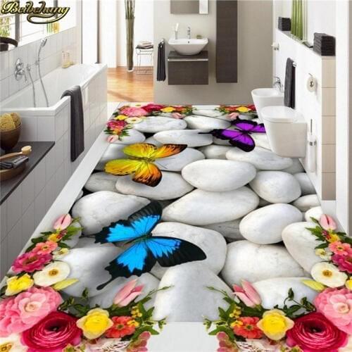 Beibehang Custom Photo Wallpaper Mural Painting 3D Rose Butterfly Pebble Floor Thickened wear-resistant self-adhesive 3D Floor