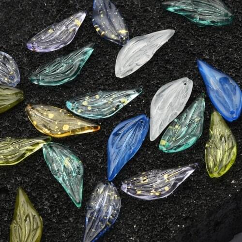 20Pcs Crystal Pendants Wing Shape Multi Gradient Color 12x30mm Glass Leaf Beads For Jewelry Making Earrings Handmade Accessorie