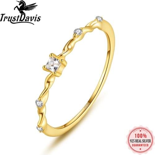TrustDavis Real 925 Sterling Silver Square Zircon Ring Women Light Luxury Temperament Wedding Party Jewelry Gift L234