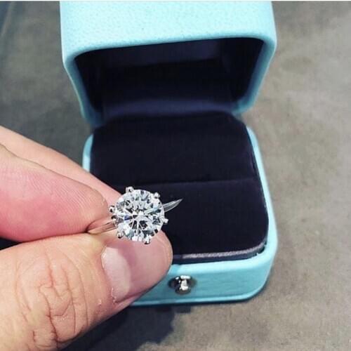 Classic Six Claws Couple Rings Finger Eternal 925 Sterling Silver 2ct Diamond Wedding Engagement Ring Women Anniversary Jewelry