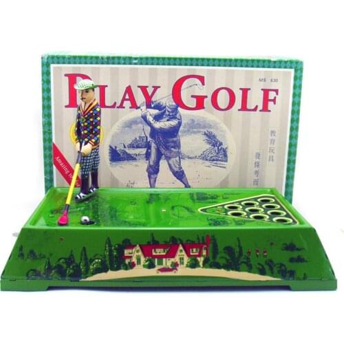 Retro Collection Tin toys Children Metal Wind up Sports Robot Vehicles Handmade Iron Mechanical Golf Player Play golf