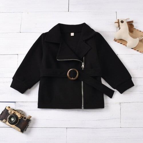 Baby Girl Boy Autumn Winter PU Black Coat Jacket Kids Spring Fashion Leather Jackets WIthi Belt Children Coats Overwear
