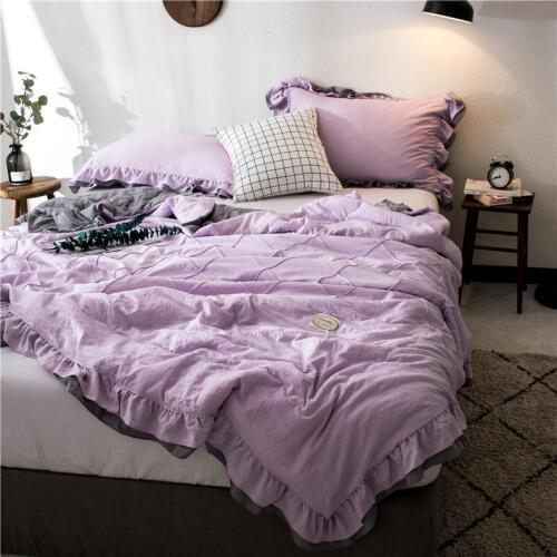 Ruffles Summer Bedspread solid Printed Quilts Duvets for Adult Thin Air-conditioned Comforter colcha Pillowcase For Bed dropship