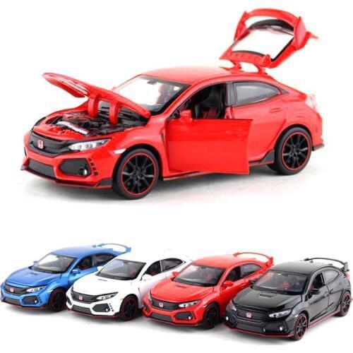 1:32 Scale/DieCast Metal Toy/Honda Civic Type R Racing Car/Sound & Light/Pull Back Educational Collection/Festival Gift For Kid