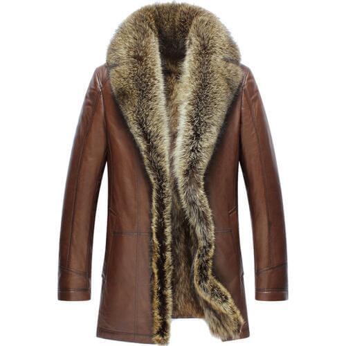 Real Coat Genuine Jackets Natural Raccoon Fur Liner Winter Cow Leather Jacket Men 2020 86113 KJ2456