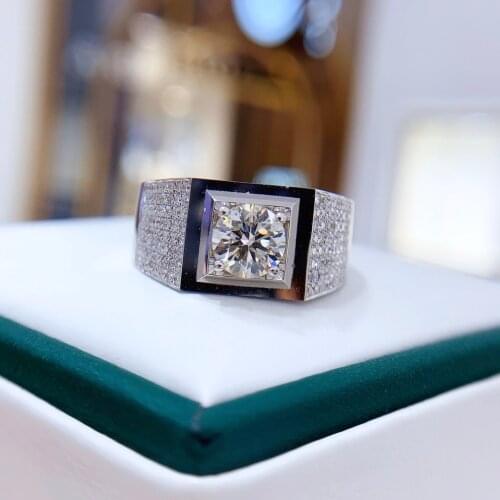 18k White Gold 1.026ct H color SI Round Cut Natural Diamond Engagement Ring side Stone 0.509ctw Real Diamond Fine Ring for Men