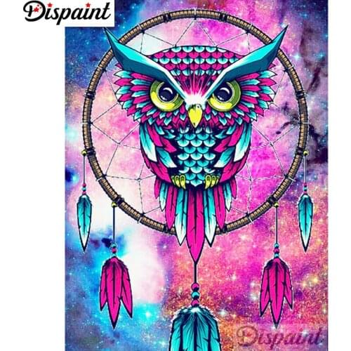 Dispaint Full Square/Round Drill 5D DIY Diamond Painting "Owl wind chimes" Embroidery Cross Stitch 3D Home Decor A11891