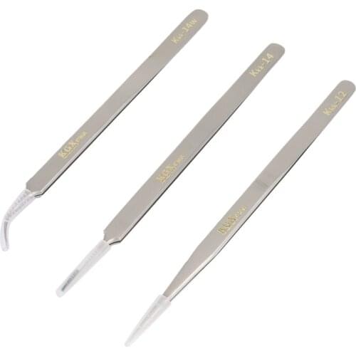 KGX 3Pcs Precision Anti-Static Stainless Steel Anti-Magnetic Tweezers Set, Used for Welding Mobile Phone Repair