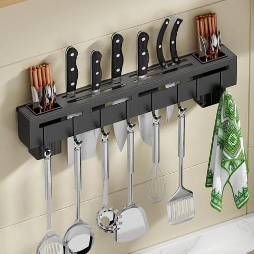 Wall mounted Stainless Steel Non-perforated Knife Rack Kitchen Household Multifunctional Cutlery Storage Rack