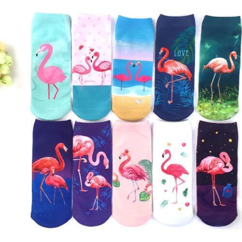 3D Print Casual Socks Flamingo Women Durable Socks Cute Low Cut Ankle Sock Cartoons Casual Type Teenager Socks 3pair=6pcs ms21
