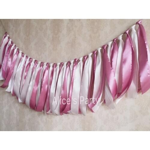 New Rag fuchsia white buntings wedding party Ribbon Garland baby shower banner bridal shower Pale Mauve engagement decorations
