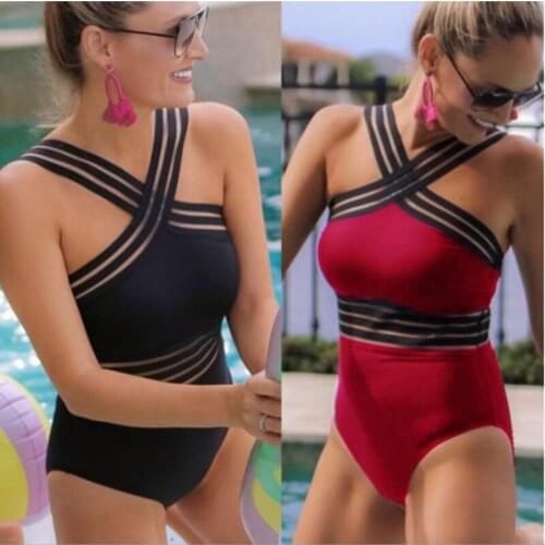 2021 Newest Women Swimsuits Sexy One Piece Swimwear For Women Beach High Neck Bandage Cross Back Female Brazilian Swimming Suit