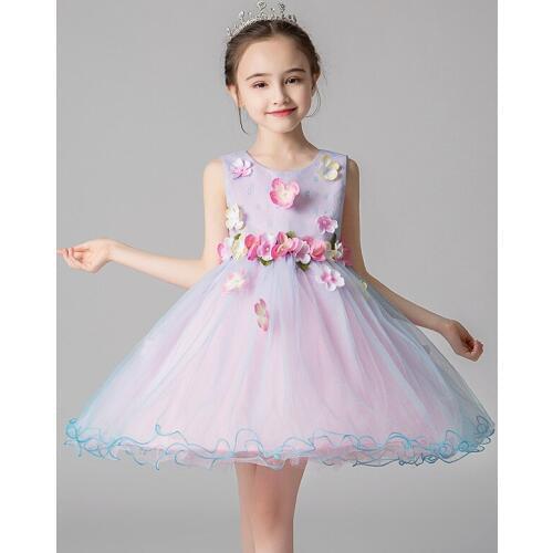 2019 Summer New Girls Short Tulle Gown Flower Girls Dress For Weddings Sweet Colorful Lace Flower Dress Big Girls Mini Ball Gown