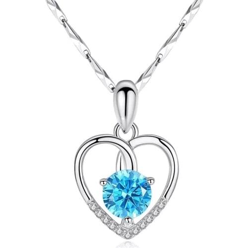 Sterling Silver S925 Diamonds Necklaces Pendants for Women Fashion Heart Silver Wedding Necklaces Cute/Romantic Fine Jewelry