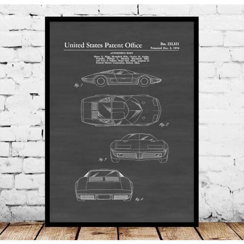 1974 Corvette Patent Blueprint Poster