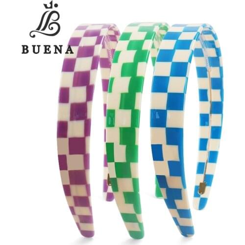 2cm Wide Grid Design Headband Strong Hold Grip Hair Band No Slip and Durable Styling Girls Hair Accessories