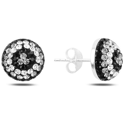 Silver 925 Sterling Half Ball Crystal Stone Earrings