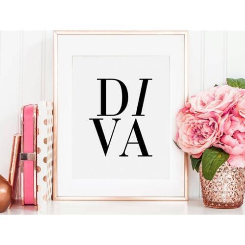Girls Room Modern Minimalist Decor Dive Canvas Print , Diva Print Fashion Wall Art Girls Room Lifestyle Classy Poster