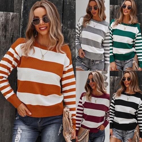 Women Loose Striped Sweater Autumn Female Long Sleeve Pullover Green Woman Sweaters Femme Casual Fashion Warm Clothes Womens
