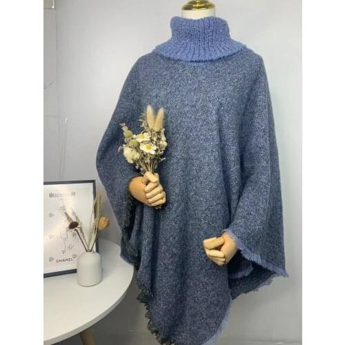6 Color Plus Size Women Capes Loose Long Grey Poncho 2021 Autumn Knitted High Neck Outdoor Sweater Triangle Tassel Pullover Coat