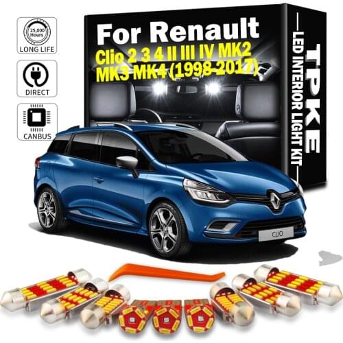 Perfect White Error Free LED interior Dome Reading Light Bulb Kit For Renault Clio 2 3 4 II III IV MK2 MK3 MK4 (1998-2017)