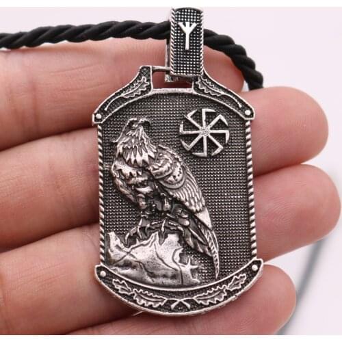 Vintage Odin Raven Amulet Slavic Kolovrat Talisman Jewelry Viking Runes Algiz Clasp Men Pendant Necklace Goth Accessories 2021