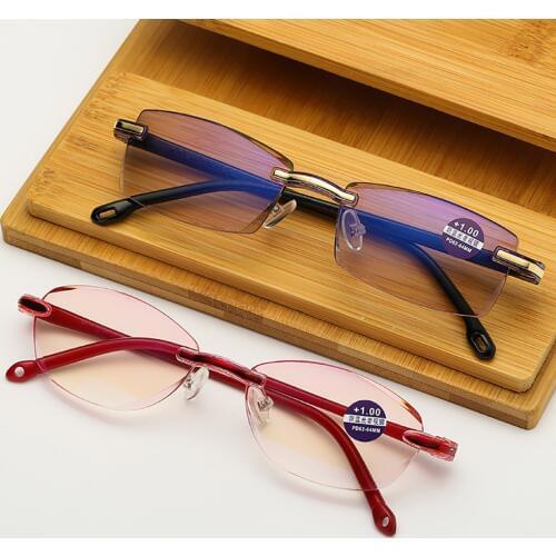 VIVIBEE 2019 Men Rimless Red Frame Thin Reading Glasses +3 +2 +1 Anti Blueray Old Prescription Glasses for Women -1.25