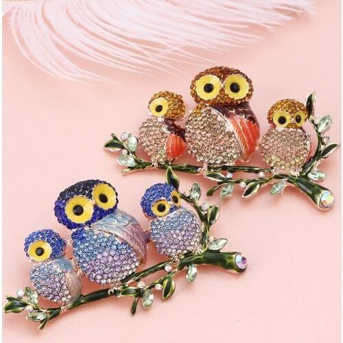 FARLENA Jewelry luxury full rhinestones Enamel owl brooch fashion large brooches for women clothing accessory