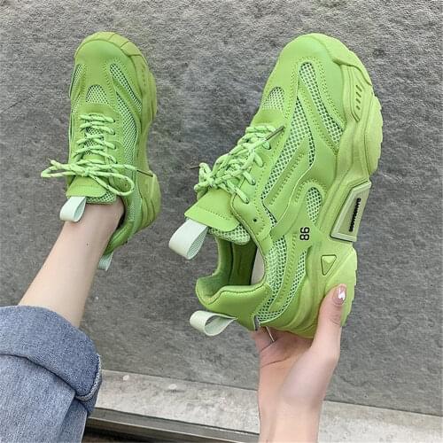 Chunky Sneakers Women 2021 New Fashion Mesh Breathable Shoes Female Wedges Platform Trainers Ladies Casual Footwear White Green