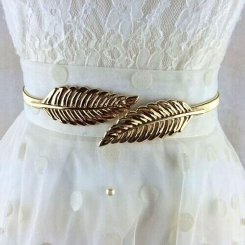 Womens Fashion Metal Golden Silver Leaves Chain Belt Waist Band Elasticity Waist Belt For Dress Skirt Bands Female