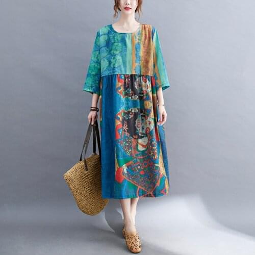 2021 New Arrival Summer Autumn Dress Print Floral Vintage Dress Holiday Travel Casual Women Beach Style Long Dress