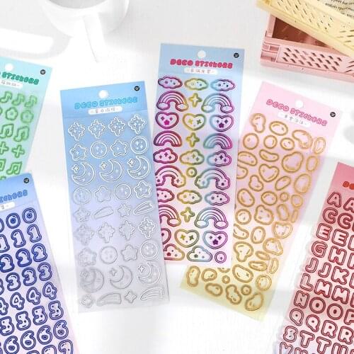 1 Sheet Cute Gilding Rainbow Numbers Alphabet Stickers PET Gradient Color Decoration Diary Scrapbooking Stationery Sticker