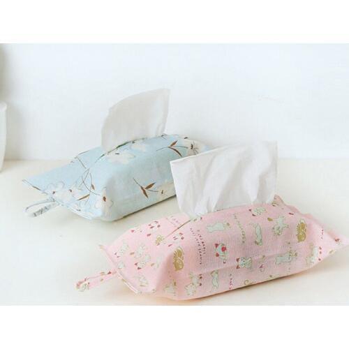 1pc Cotton Linen Fabric Plant Flower Pattern Towel Napkin Dispenser Storage Bag Paper Holder Cover Tissue Case Desktop Decor