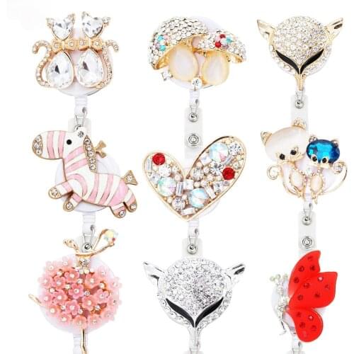 1PC Animal Retractable Badge Holder with Alligator Clip Retractable Cord ID Badge Reel Fox Dress Girl Horse Style