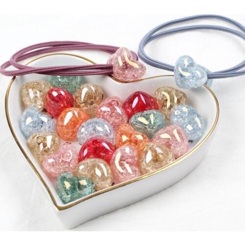 100pcs Acrylic Heart Colorful Crackle Bead With Single Hole For Sewing Craft Diy Hair Headwear Cellphone Decoration