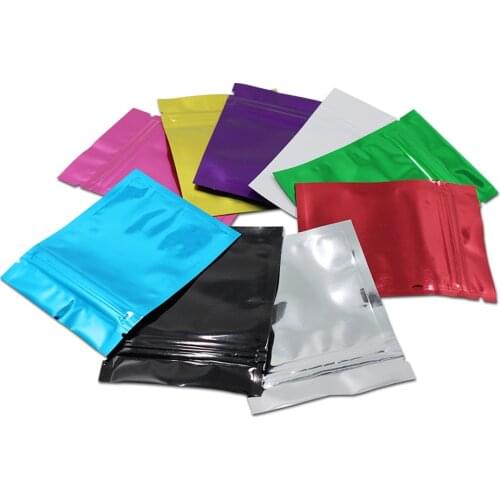 100Pcs/Lot Glossy Mylar Foil Zip Lock Bag Self Grip Seal Tear Notch Resealable Reusable Food Ground Coffee Chocolate Pouches