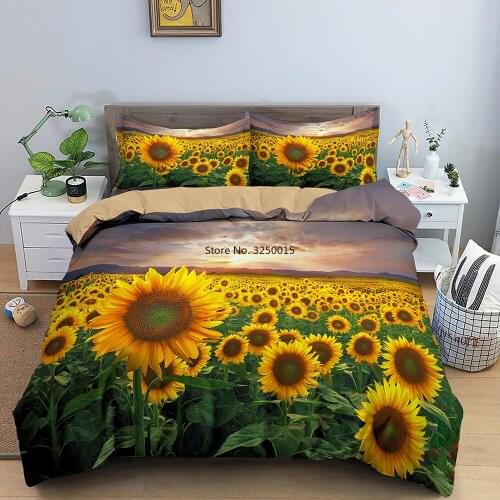 2/3 PCS Floral Bedding Set Sunflower Pattern Duvet Cover Double Full Queen King Size Comforter Cover with Pillowcase Set