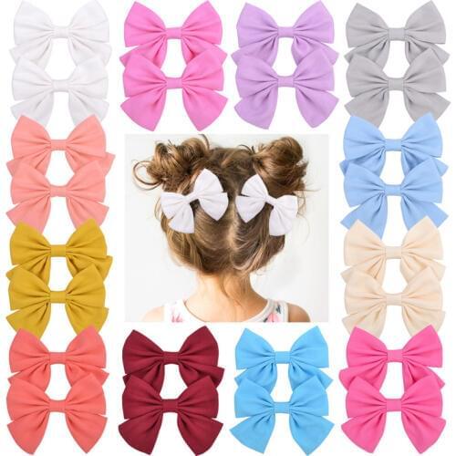 2Pcs/set 3.55 Inch Boutique Grosgrain Ribbon Print With Clips Kids Girl Handmade Hair Bows Hairpin Baby Girl Hair Accessories