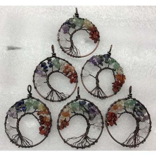 2020 1pcs 50MM Natural Stone Quartz crystal lapis 7 Chakra Reiki Healing Tree of Life Pendant for diy jewelry making necklace