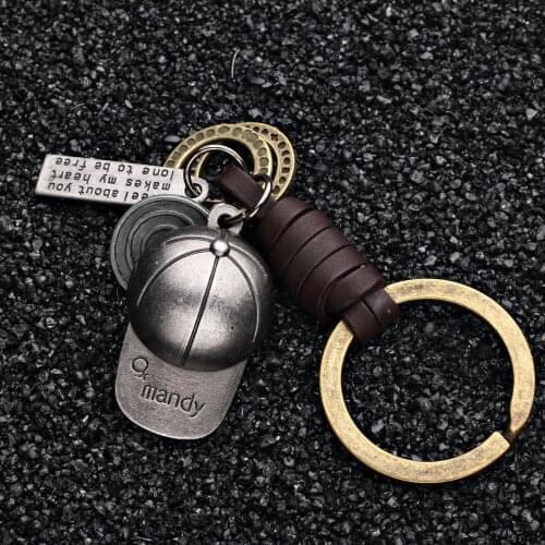 2021 New Fashion Baseball Cap Keychain Hand-woven Leather Alloy Ladies Bags Car Small Jewelry Keychain Accessories Gift