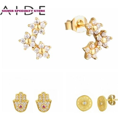 AIDE 925 Sterling Silver Earrings Women Vintage Stud Earring Luxury Fine Jewelry Piercing Pendientes Brincos Bijou Arete Gift CZ