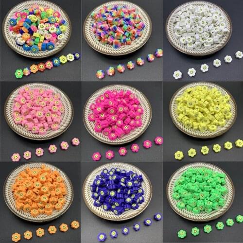 50 Pcs/Lot 10mm Sun Flower Smiley Polymer Clay Spacer Beads For Women Girls Jewelry Making DIY Bracelet Hair Clip Necklace Acce