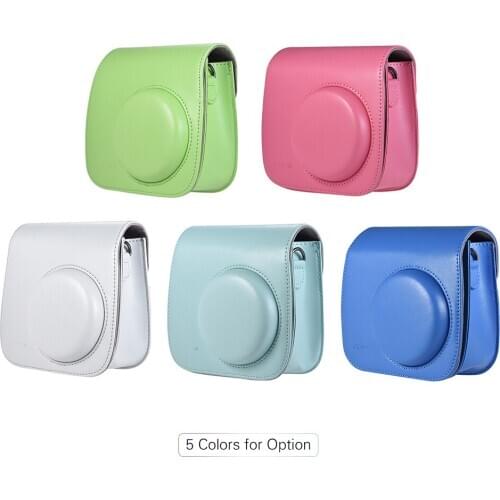 Andoer PU Instant Camera Bag Case with Strap for Fujifilm Instax Mini 8/9/8+ Flamingo Pink/Blue/White/Green