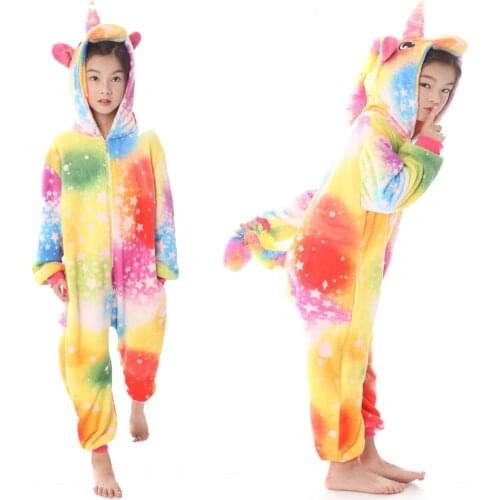 Kigurumi Animal Kids Unicorn Onesies Pajamas Winter Cute Flannel Blankrt Sleepers Animals Costumes Jumpsuit Christmas Gift