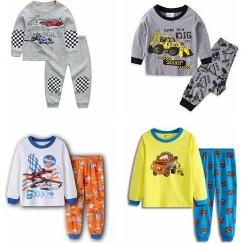 Kids Pajamas Suit Children Crane Sleepwear Cartoon Pyjamas Pijamas Baby Boys Girl Cotton Nightwear Clothes Set