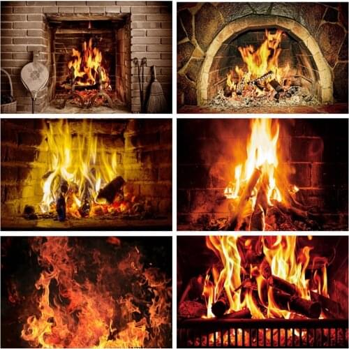 Christmas Fireplace Fire Winter Photography Backdrops Vinyl Photographic Background For Photo Studio Photophone Photocall Poster