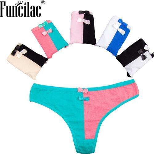 FUNCILAC Women Sexy Micro Thong and G Strings Ouvert Cotton Panties Patchwork Seamless Underwear Lingerie Tangas 5 pcs/Lot