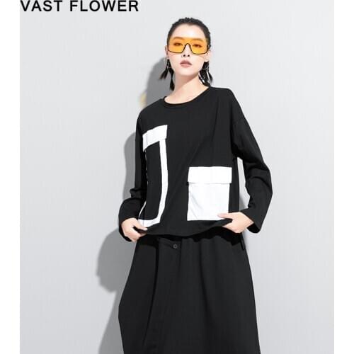 Hit Color Pocket Tshirt Women New Plus Size Long Sleeve Casual Loose Clothes Fashion Femme T-Shirt Tops Spring Autumn 2021