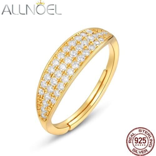 ALLNOEL Real 925 Sterling Silver Zircon Diamond Ring Real Gold Light Luxury Statement Rings for Women Gift 2020 New